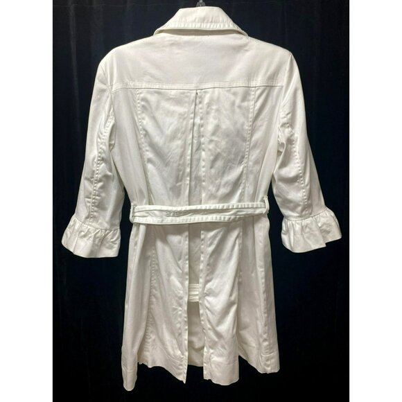 Marvin Richards White Trench Coat Tortoiseshell Buttons & Belted Waist Size S - Picture 6 of 9